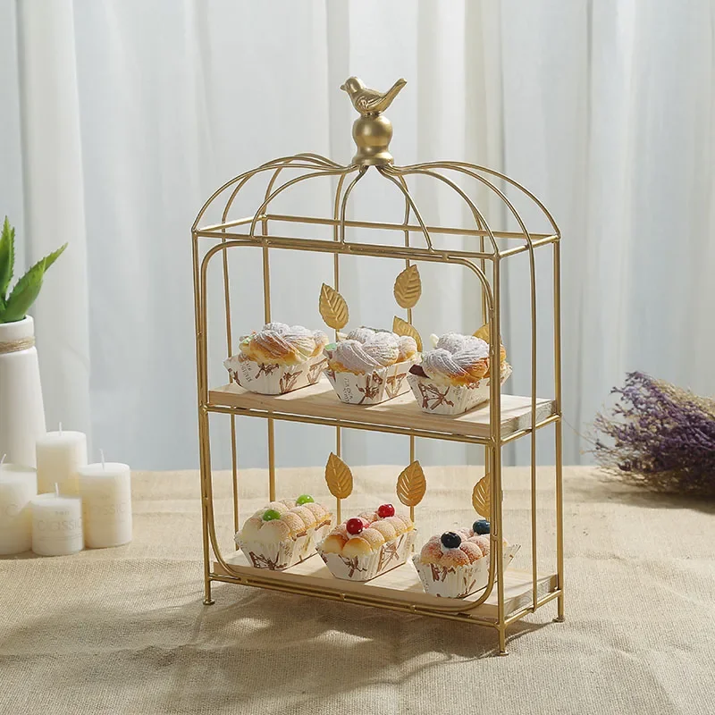 Food Snacks With Iron - -Double Birdcage Wooden Dessert Table Ornament