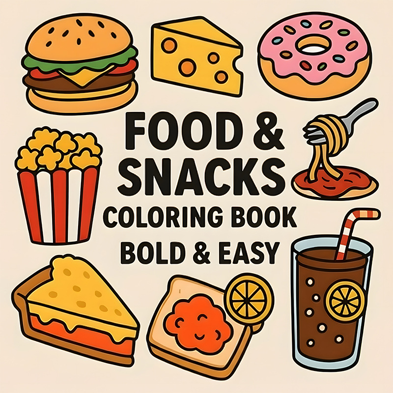 Food Snacks Coloring Book - Thick Food & Snack Themed Coloring