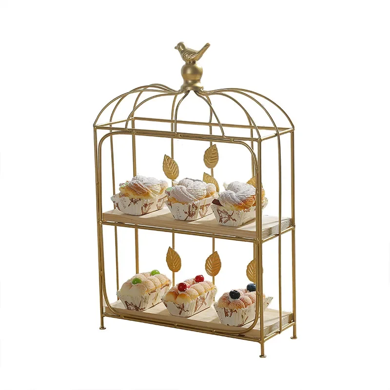 -Double Birdcage Wooden Desser - Food Snacks With Iron recension och pris