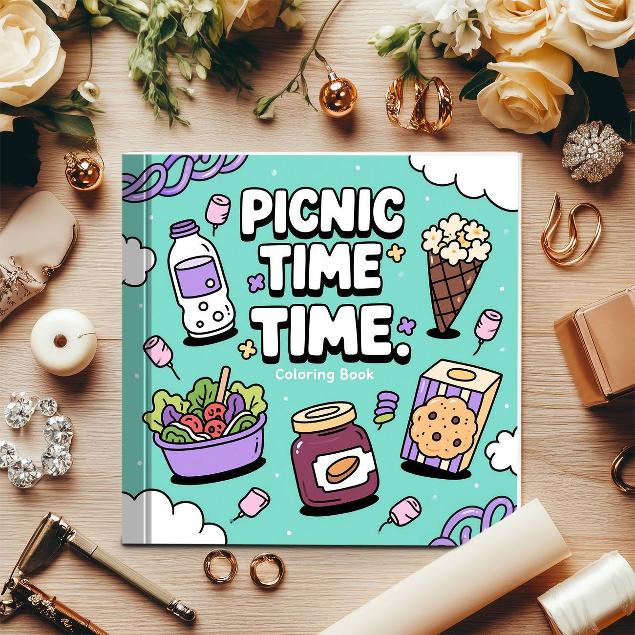 Picnic Time Coloring Book Cute - Food Snacks Coloring Book recension och pris