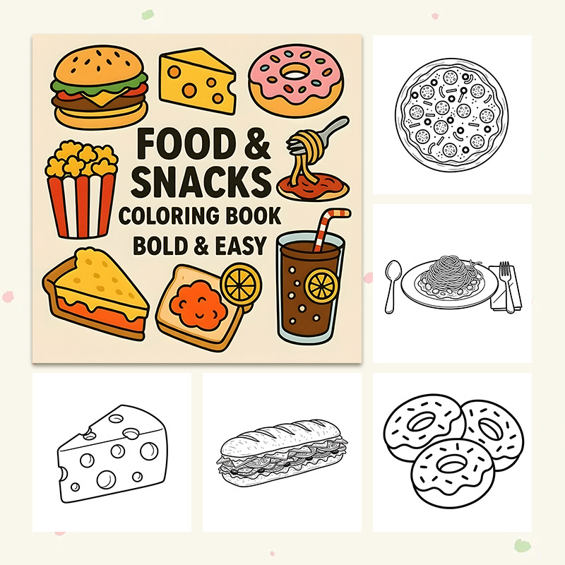Thick Food & Snack Themed Colo - Food Snacks Coloring Book recension och pris